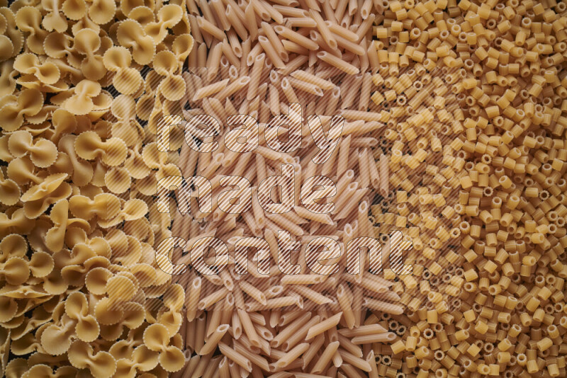 3 types of pasta filling the frame
