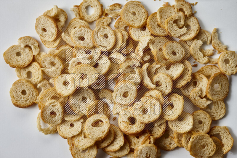 Assorted snacks on white background