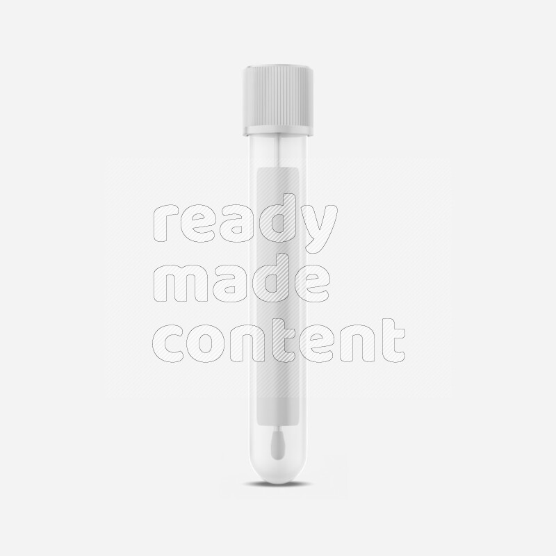 Transparent plastic swab tube mockup with blank label isolated on white background 3d rendering