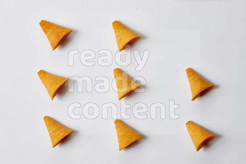 Assorted snacks on white background