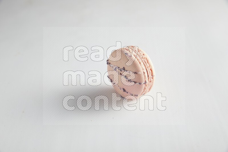 45º Shot of pink orange blossom macaron on white background