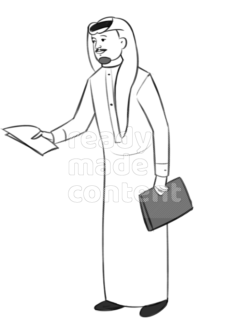 Saudi man handing a file standing different angles eye level