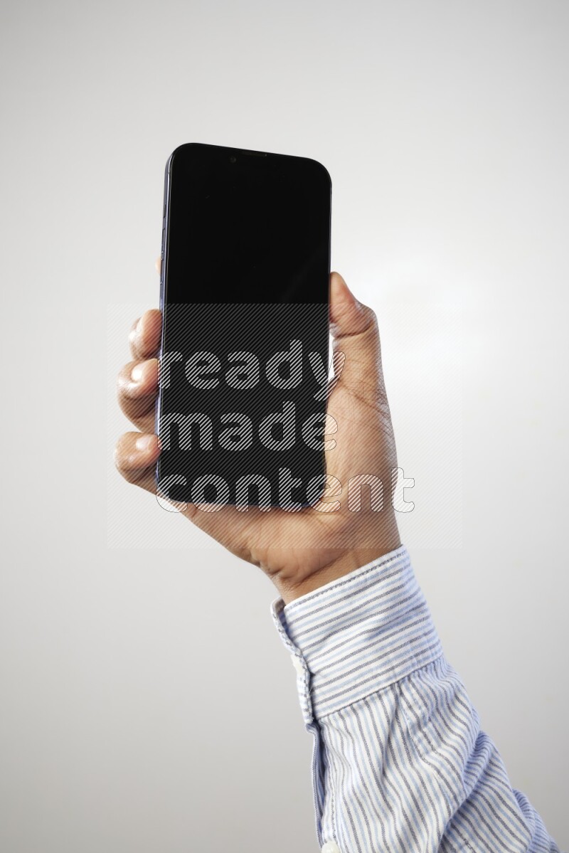 Male hand holding Smart phone on White background