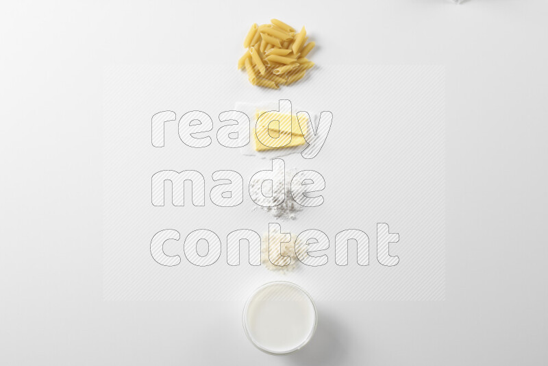 White sauce pasta recipes ingredients on white background