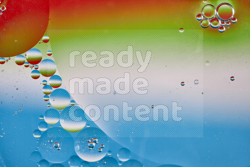 Close-ups of abstract oil bubbles on water surface in multicolors