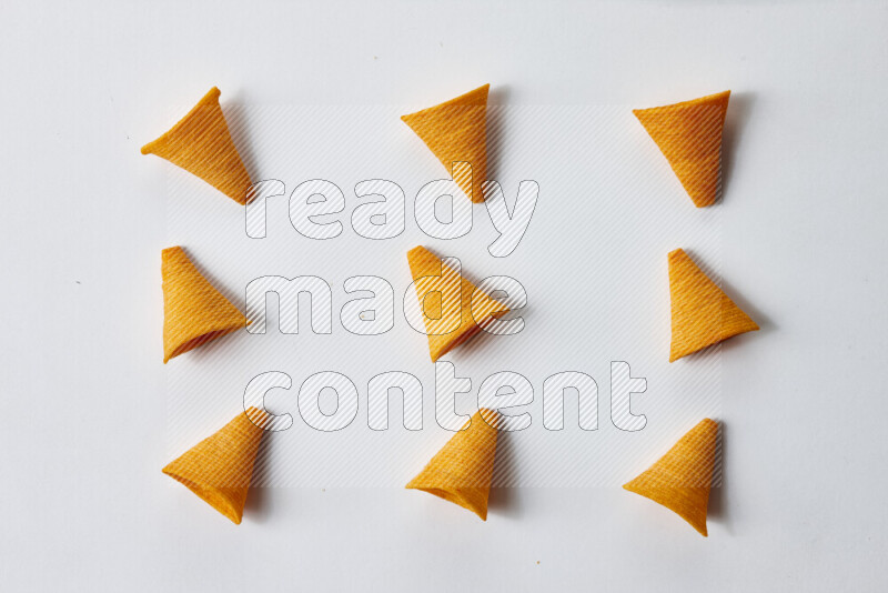Assorted snacks on white background