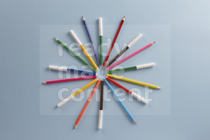 Different school supplies on blue background