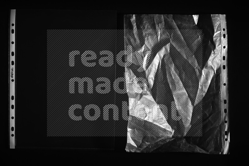 Transparent plastic textures on black background