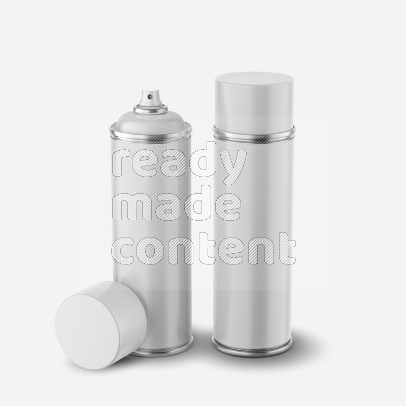 Metal spray bottle mockup with cap and label isolated on white background 3d rendering
