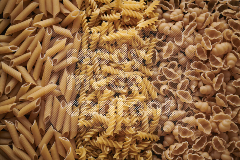 3 types of pasta filling the frame