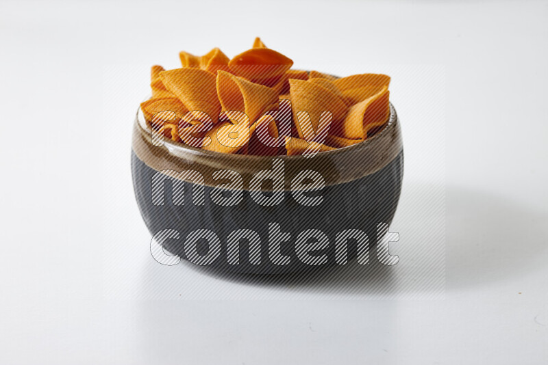 Assorted snacks on white background