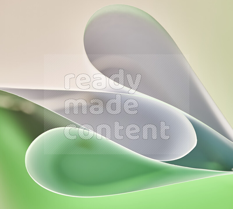 An abstract art of paper folded into smooth curves in white and green gradients