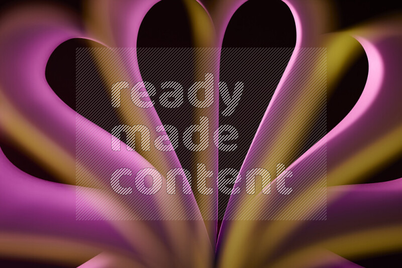 An abstract art piece displaying smooth curves in yellow and pink gradients created by colored light