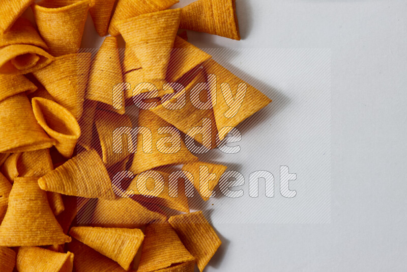 Assorted snacks on white background