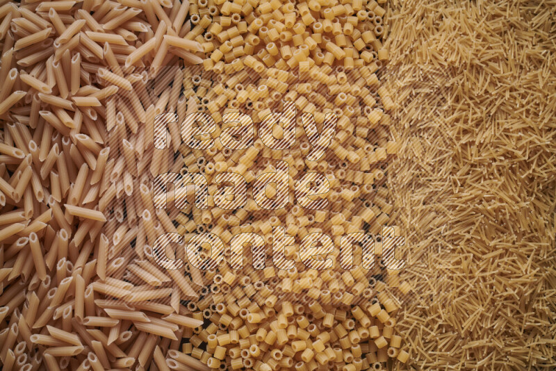 3 types of pasta filling the frame