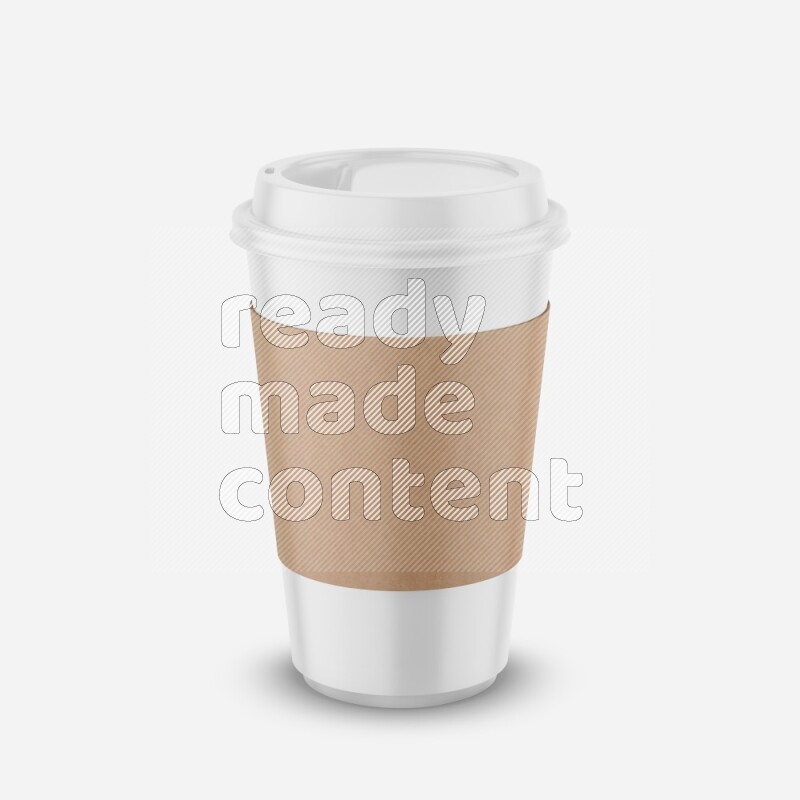 Paper hot cup mockup with holder and cap isolated on white background 3d rendering