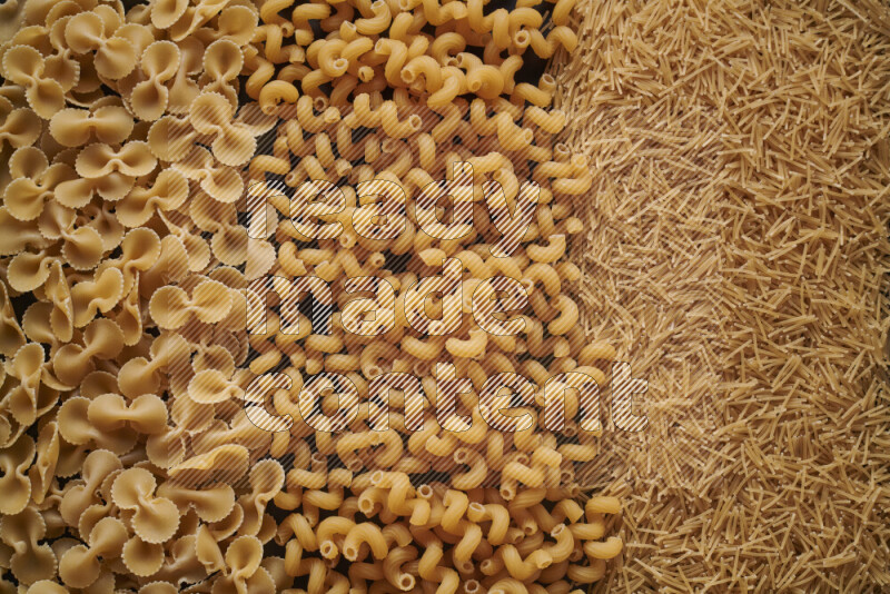 3 types of pasta filling the frame