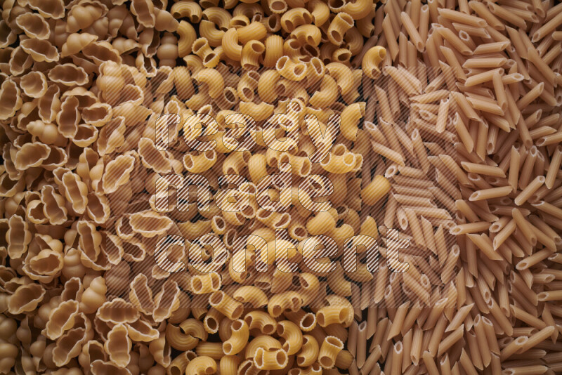 3 types of pasta filling the frame