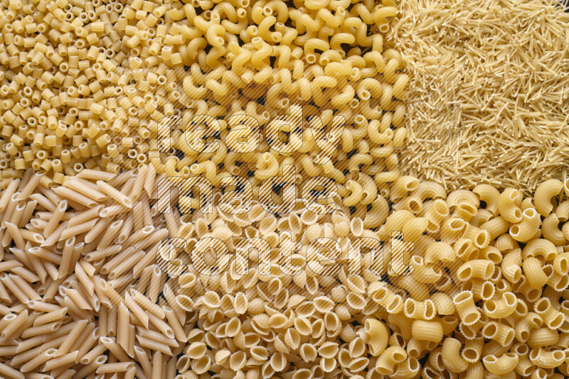 6 types of pasta filling the frame