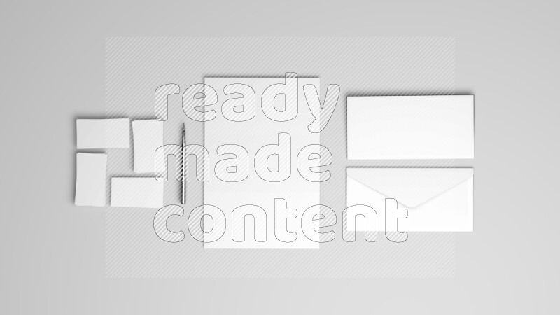 Corporate Stationery Elements, Blank White Textured Brand ID, On White Background