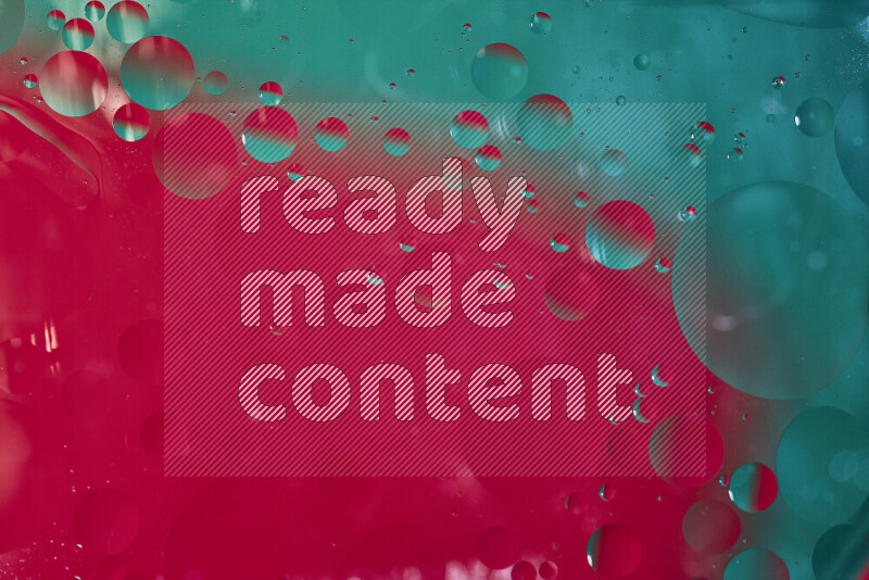 Close-ups of abstract oil bubbles on water surface in shades of green and red