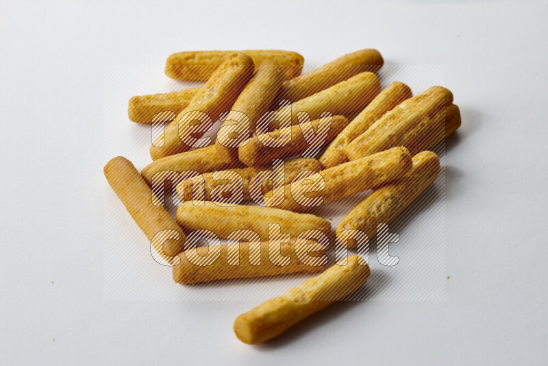 Assorted snacks on white background