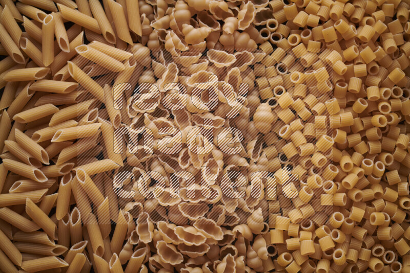 3 types of pasta filling the frame