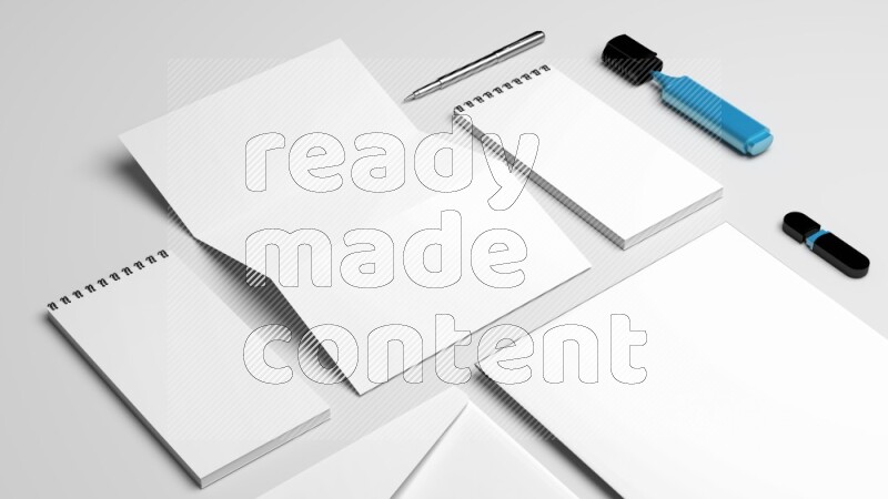 Corporate Stationery Elements, Blank White Textured Brand ID, On White Background