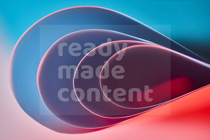 An abstract art of paper folded into smooth curves in blue and red gradients