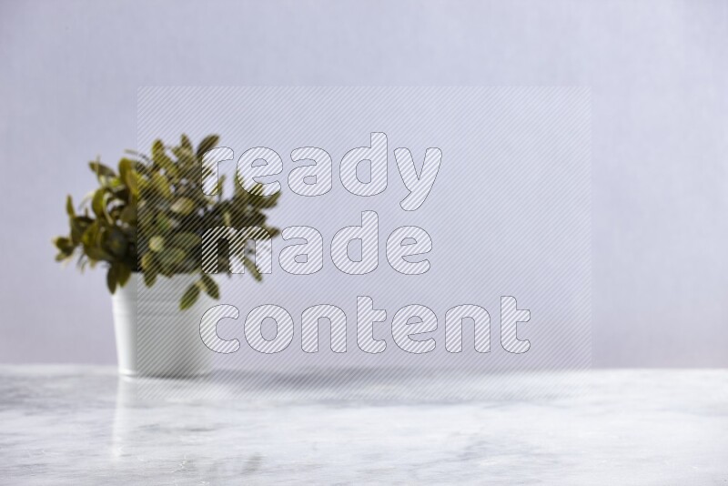 Artificial plant in white pot on grey marble background
