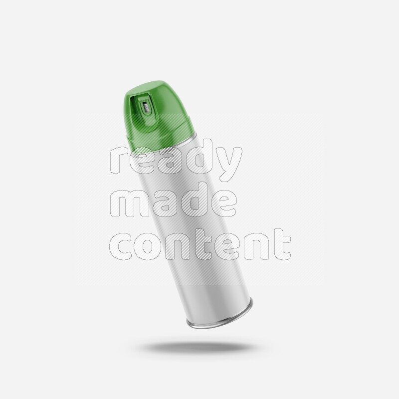 Metal spray bottle mockup with colored plastic cap isolated on white background 3d rendering