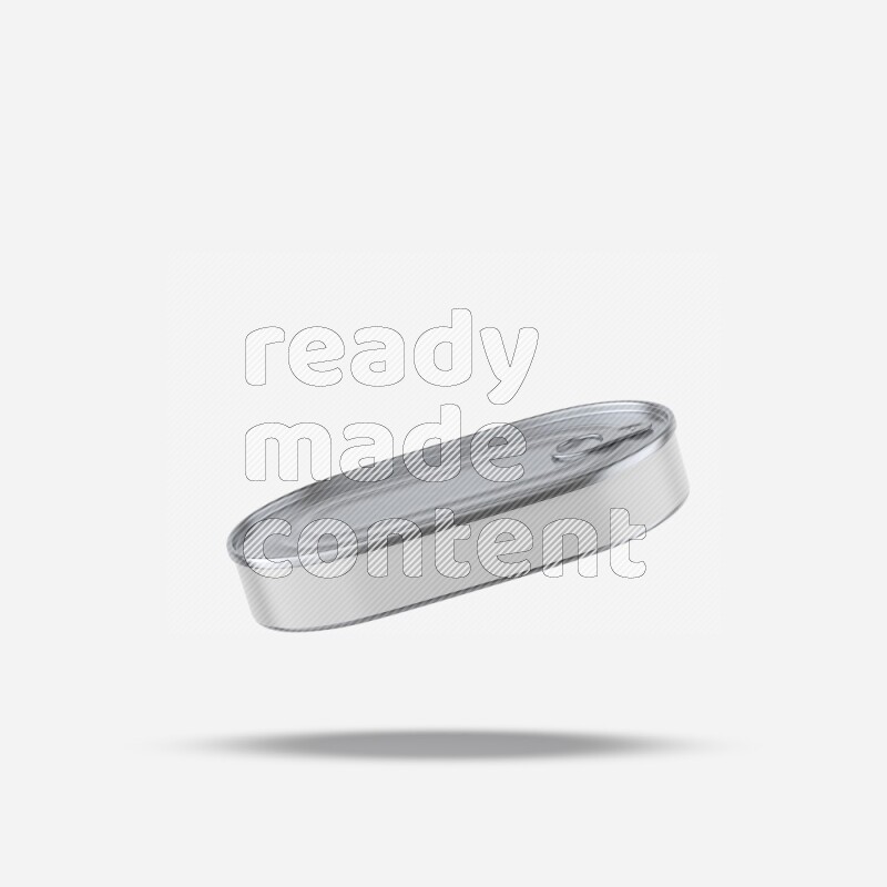 Glossy metallic tin can mockup with pull tab and label isolated on white background 3d rendering