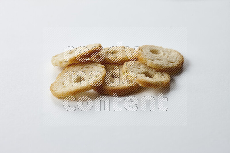 Assorted snacks on white background