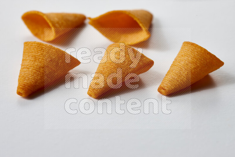 Assorted snacks on white background