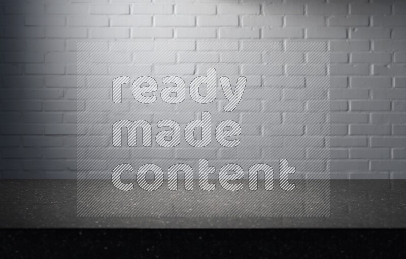 A marble table top with colored brick wall background