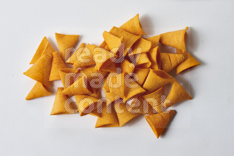 Assorted snacks on white background