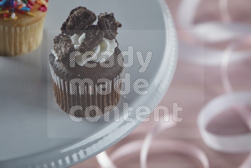Chocolate mini cupcake topped with oreo