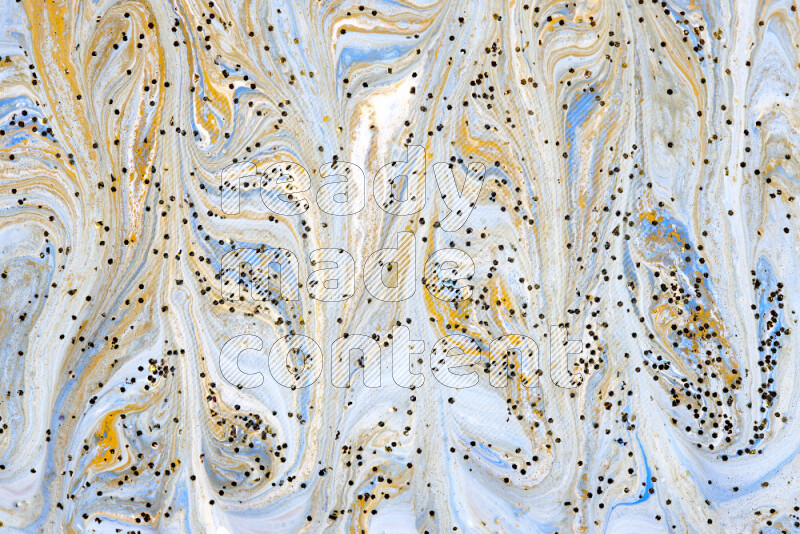 خلفية ملونة مع مزيج من ألوان الطلاء الأزرق والأبيض والذهبي مع بريق ذهبي متناثر