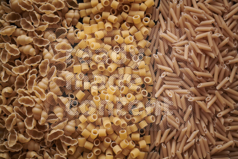 3 types of pasta filling the frame