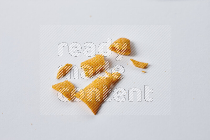Assorted snacks on white background