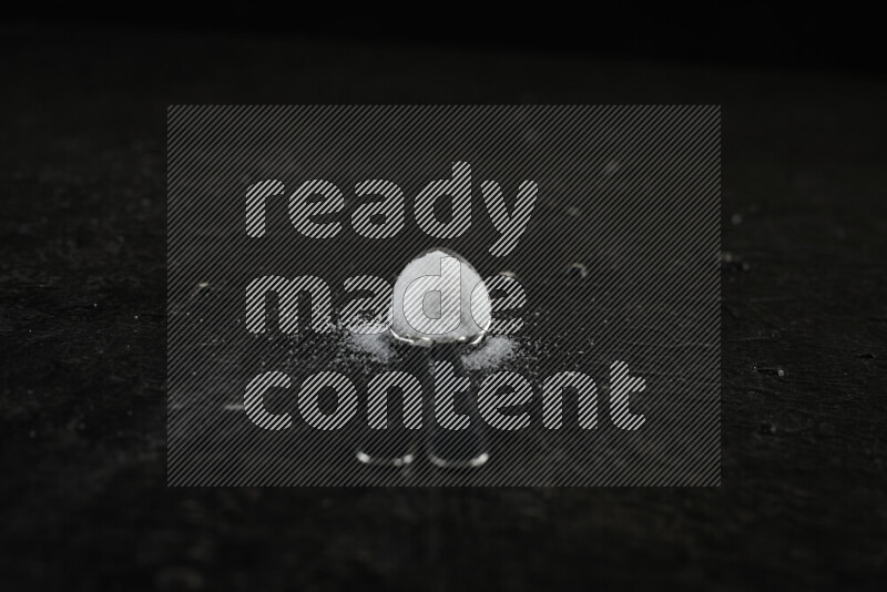 2 metal spoons filled with white salt on black background