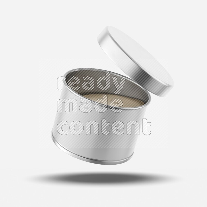 Glossy metallic tin can mockup with label and metal cap isolated on white background 3d rendering