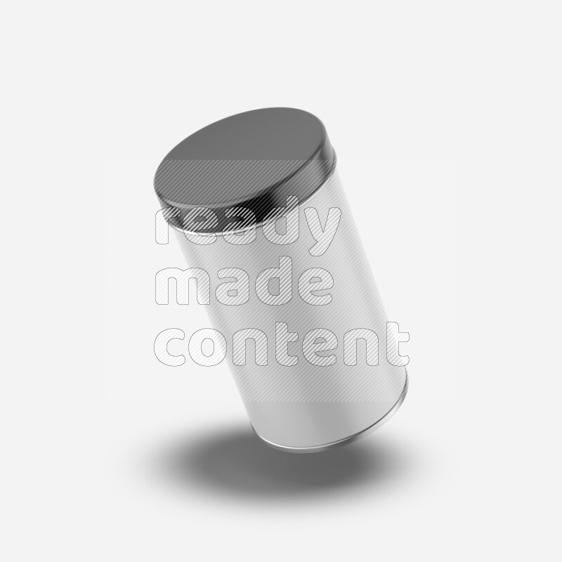 Glossy metal tin can mockup with black metal lid and label isolated on white background 3d rendering