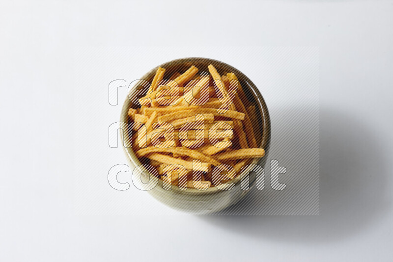 Assorted snacks on white background