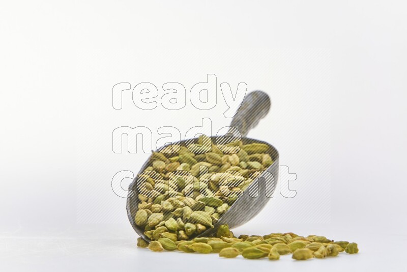Cardamon in a shovel on white background