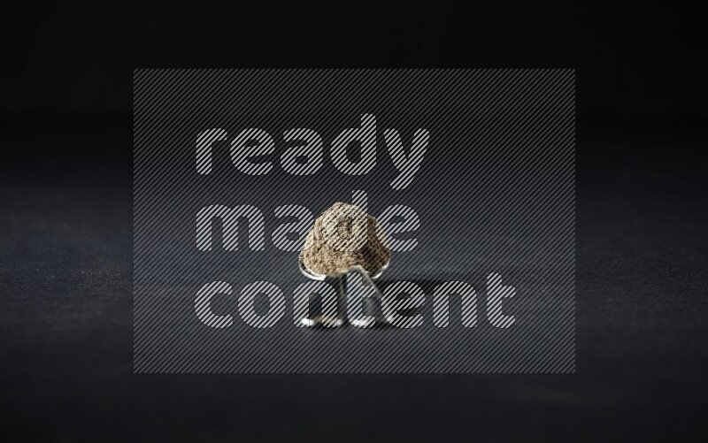 ملعقتان معدنيتان ممتلئتان ببودرة الهيل على خلفية سوداء