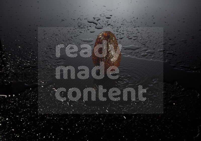 A whole avocado on black background with water drops.