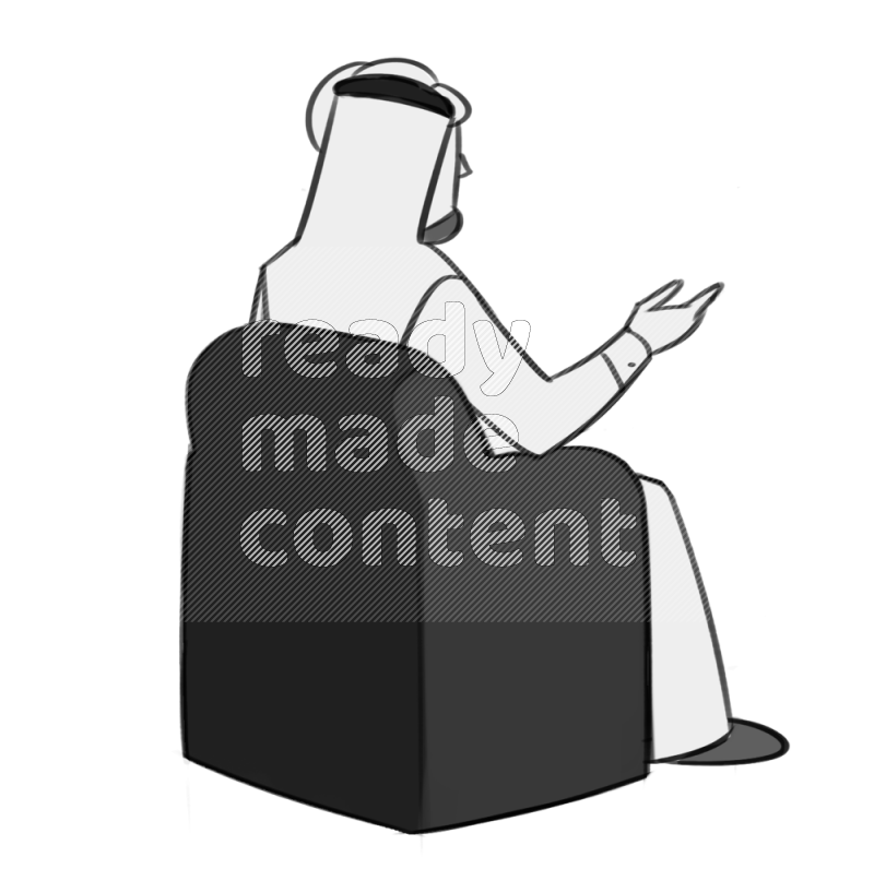 Saudi man handing a paper setting on an armchair different angles eye level