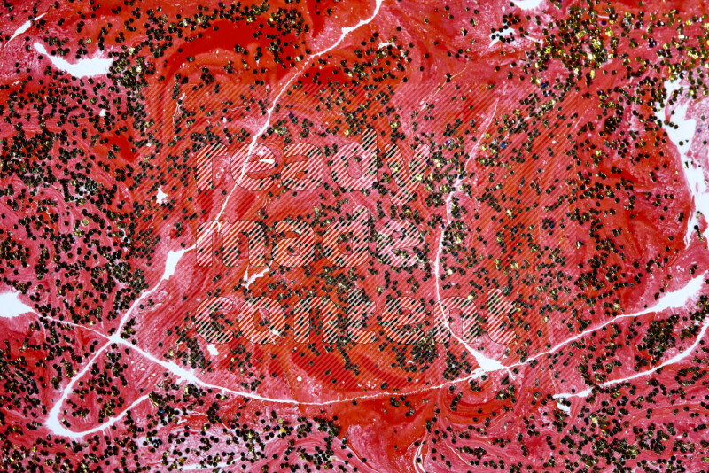 Abstract colorful background with mixed of red and white paint colors with scattered gold glitter