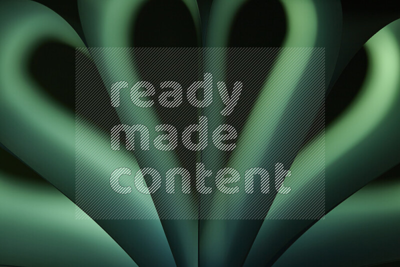 An abstract art piece displaying smooth curves in green gradients created by colored light